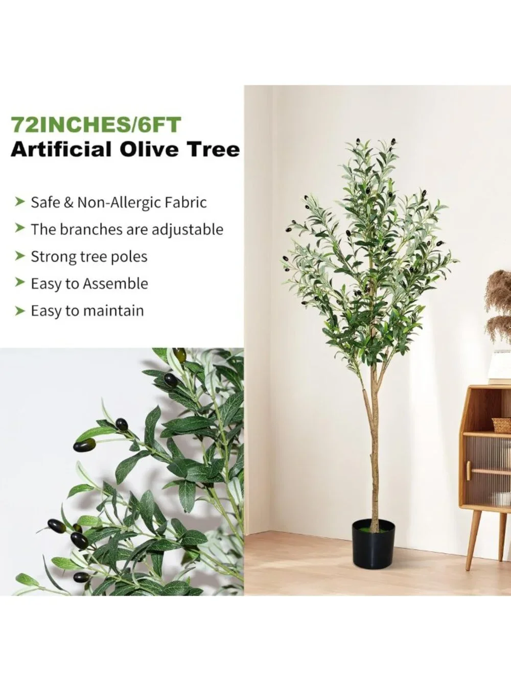 6ft Faux Olive Tree - Realistic Artificial Silk Plant for Home & Office Decor